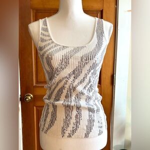 Express Ribbed Pima Cotton Sequined Zebra Sleeveless Top in White